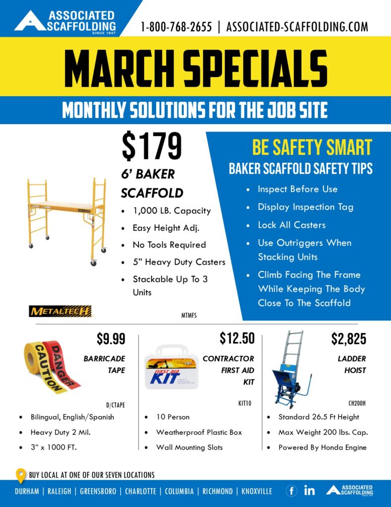 sale, baker scaffold, ladder hoist, barricade tape, first aid