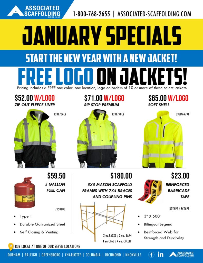 free logo on safety jackets, fuel cans, frame scaffolding, barricade tape
