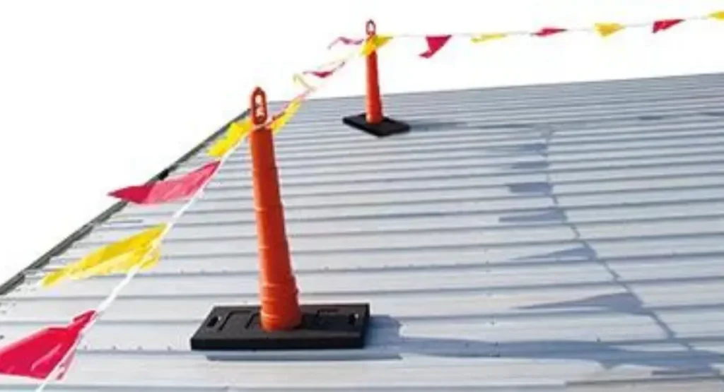 Picture of roof warning line system from Associated Scaffolding.
