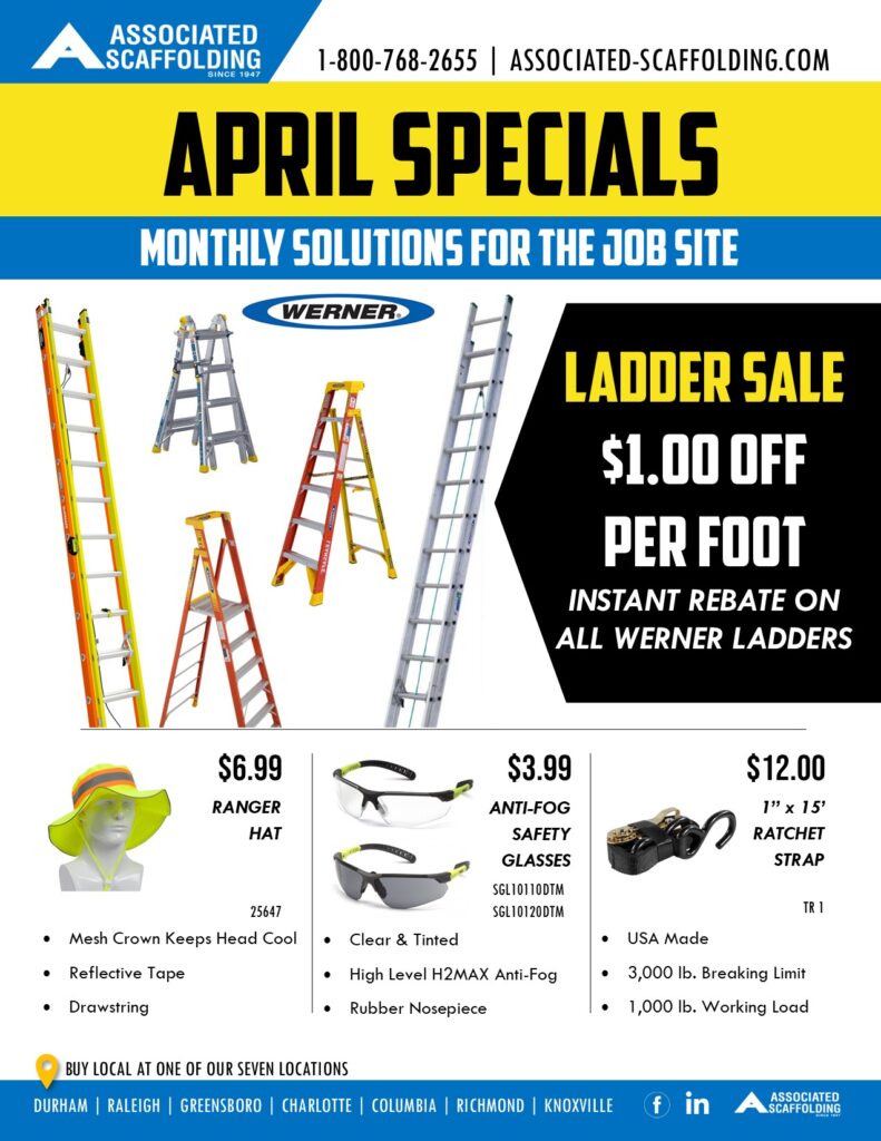 ladder sale, sunshade, heat stress, safety glasses, ratchet strap